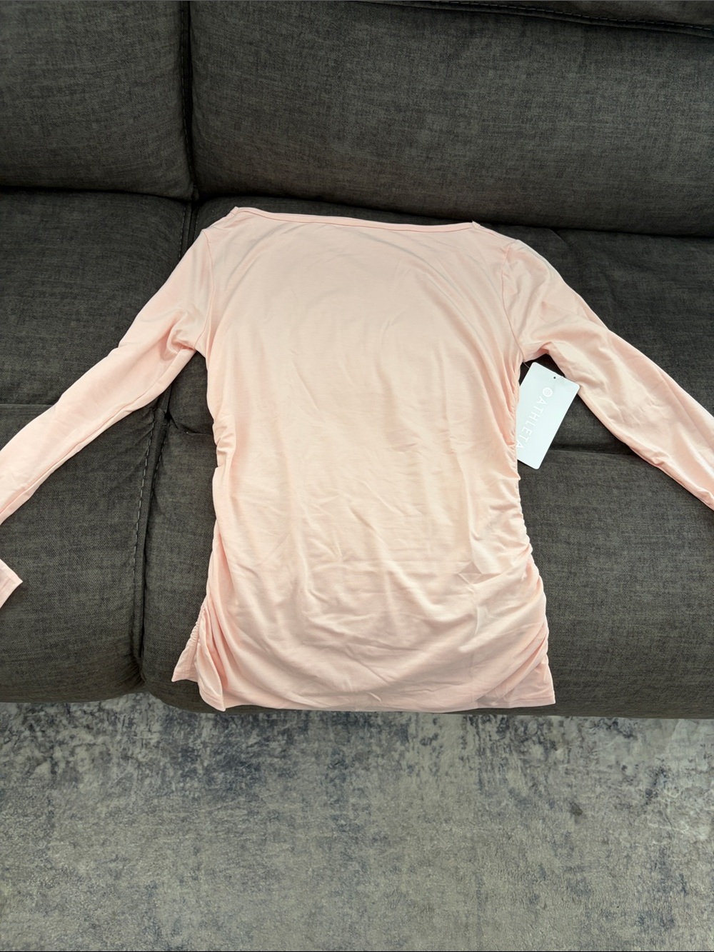 Athleta Light Pink Long Sleeve Ruched Side Top